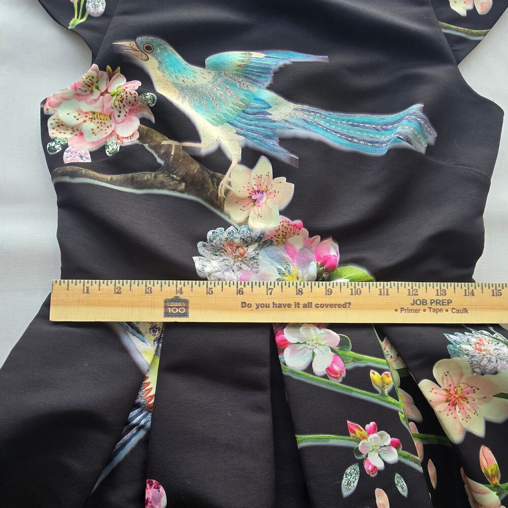 Ted Baker Womens Black Floral & Bird Fit & Flare Zaldana Dress w/Pockets | 2 - Picture 10 of 14